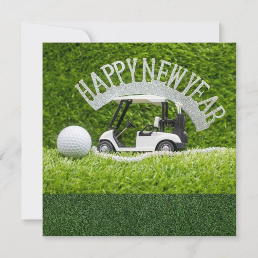 Cartes Pour Fêtes Annuelles Golf Bonne année sur l'herbe verte pour Golfer (Devant)