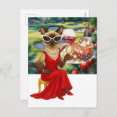 Cartes Pour Fêtes Annuelles Golf Cat boit du vin dans Golf Course Noël (Devant / Derrière)