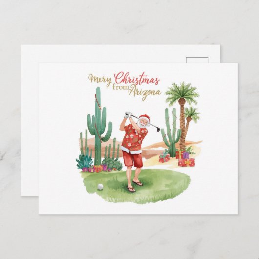 Cartes Pour Fêtes Annuelles Golf Christmas Arizona with Santa Claus (Devant / Derrière)