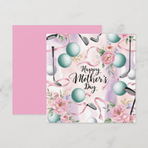 Cartes Pour Fêtes Annuelles Golf de la fête des Mères avec balle et fleurs pou