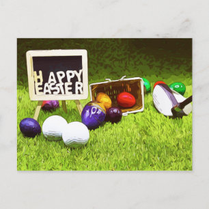 Cartes Pour Fêtes Annuelles Golf Easter with club and colourful eggs