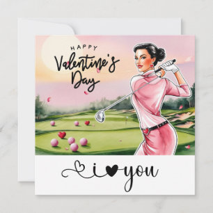 Cartes Pour Fêtes Annuelles Golf Femme Golfeuse Saint-Valentin 
