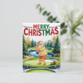 Cartes Pour Fêtes Annuelles Golf Joyeux Noël Père Noël golf sur le terrain (Debout devant)