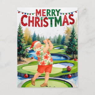 Cartes Pour Fêtes Annuelles Golf Joyeux Noël Père Noël Golfer Beach Thème