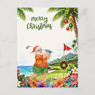 Cartes Pour Fêtes Annuelles Golf Joyeux Noël Père Noël golfeur thème plage 