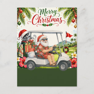 Cartes Pour Fêtes Annuelles Golf Joyeux Noël Père Noël Golfeur Thème Plage