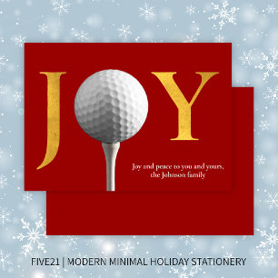 Cartes Pour Fêtes Annuelles Golf moderne Joie & Paix Noël rouge