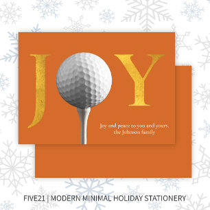 Cartes Pour Fêtes Annuelles Golf moderne Joie & Paix Orange Noël