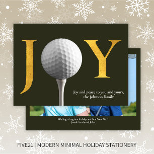 Cartes Pour Fêtes Annuelles Golf moderne Joie & Paix Vert foncé Photo de Noël