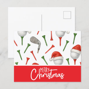 Cartes Pour Fêtes Annuelles Golf Noël Santa Hat Rouge et Tee - shirts verts