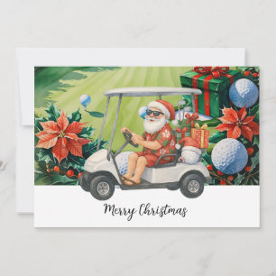 Cartes Pour Fêtes Annuelles Golf Père Noël conduisant une voiturette de golf s