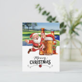 Cartes Pour Fêtes Annuelles Golf Père Noël et bière pour Noël amusant (Debout devant)