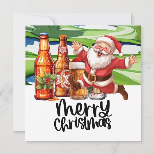Cartes Pour Fêtes Annuelles Golf Père Noël et bière pour Noël Funny Golfer (Devant)