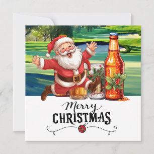 Cartes Pour Fêtes Annuelles Golf Père Noël et bière pour Noël Funny Golfer