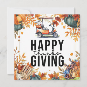 Cartes Pour Fêtes Annuelles Golf Thanksgiving avec voiturette de golf Automne
