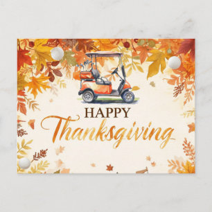 Cartes Pour Fêtes Annuelles Golf Thanksgiving avec voiturette de golf Automne