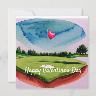 Cartes Pour Fêtes Annuelles Golf Valentine's Day à l'aquarelle de golf