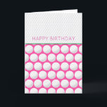 Cartes Pour Fêtes Annuelles Golfer Joyeux Anniversaire Propre Message Pink Mod<br><div class="desc">Golf Ball Motif en rose, garniture verte sur balle de golf blanc arrière - plan avec coutume HAPPY BANTHDAY en rose sur le devant, personnalisé OWN MESSAGE en rose à l'intérieur. Facile à personnaliser le texte, la couleur du texte, la police. Carte de voeux pour tous les amateurs de golf....</div>