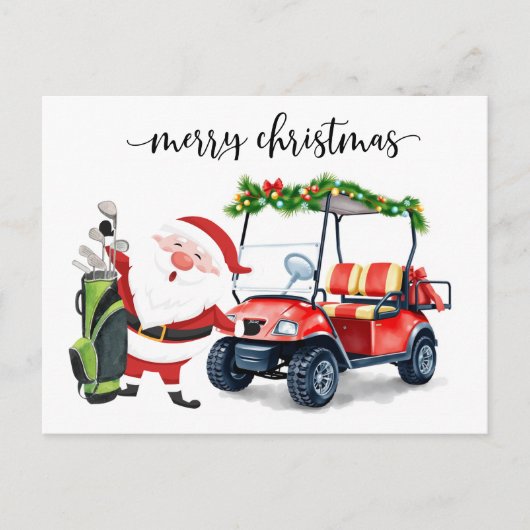 Cartes Pour Fêtes Annuelles Golfer Santa Claus avec voiturette de golf pour No (Devant)