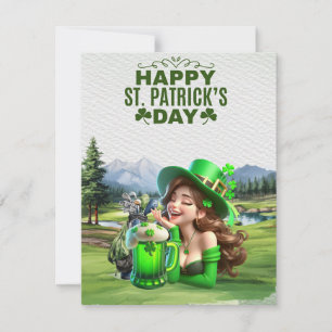 Cartes Pour Fêtes Annuelles Golfeur avec bière et Shamrock St. Patrick's Day