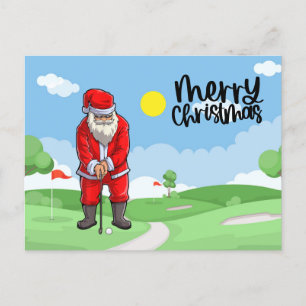 Cartes Pour Fêtes Annuelles Golfeur Noël avec drapeau de golf et Père Noël 