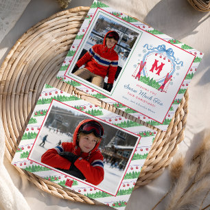 Cartes Pour Fêtes Annuelles Gondole à ski Monogramme Crête Aquarelle
