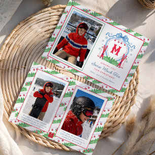 Cartes Pour Fêtes Annuelles Gondole à ski Monogramme Crête Aquarelle