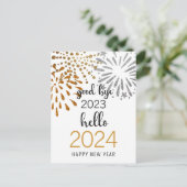 Cartes Pour Fêtes Annuelles Good Bye 2023 Hello 2024 Festive Fireworks Gold (Debout devant)