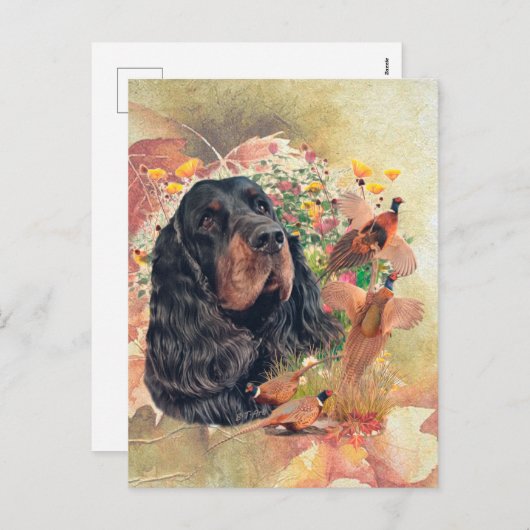 Cartes Pour Fêtes Annuelles Gordon setter avec faisans, Art (Devant / Derrière)