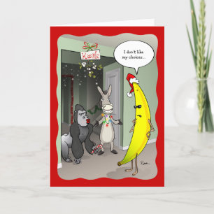 Cartes Pour Fêtes Annuelles Gorille Banane Âne Drôle de Noël