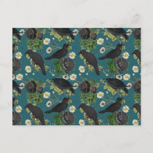 Cartes Pour Fêtes Annuelles Goth Crows et Roses noirs Profond Turquoise Motif (Devant)