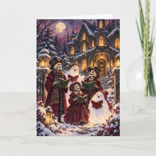 Cartes Pour Fêtes Annuelles Gothic Skeleton et Ghost Carolers Creepmas