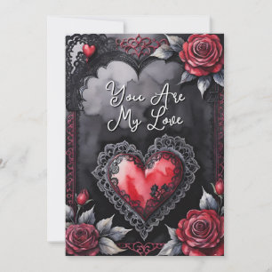 Cartes Pour Fêtes Annuelles Gothique Saint-Valentin Cœurs Rouges Dentelle Noir