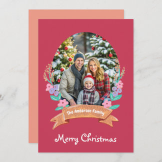 Cartes Pour Fêtes Annuelles Gracity Blossoms Floral Wreath Xmas photo rouge