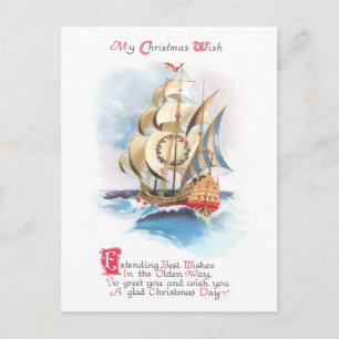 Cartes Pour Fêtes Annuelles Grand bateau sur la haute mer Vintage Noël