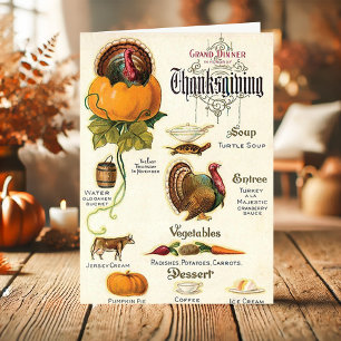 Cartes Pour Fêtes Annuelles Grand Dîner vintage Aliments Thanksgiving