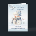 Cartes Pour Fêtes Annuelles Grand-fils Blue Christmas Snowman<br><div class="desc">Carte de Noël avec petit bonhomme de neige bleu,  brindille de pin argenté et bauble.</div>