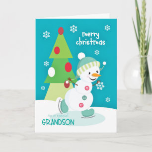 Cartes Pour Fêtes Annuelles Grand-fils Noël Snowman Patinage sur glace