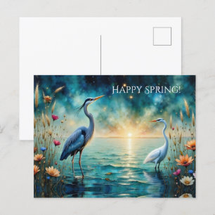 Cartes Pour Fêtes Annuelles Grand Héron bleu & Fleurs d'aigrettes Joyeux print
