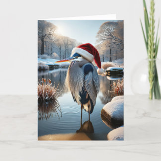CARTES POUR FÊTES ANNUELLES GRAND HERON BLEU NOËL - HIVER DE LA FAUNE