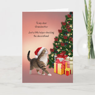 Cartes Pour Fêtes Annuelles Grand-mère avec un chat dans un chapeau de Noël