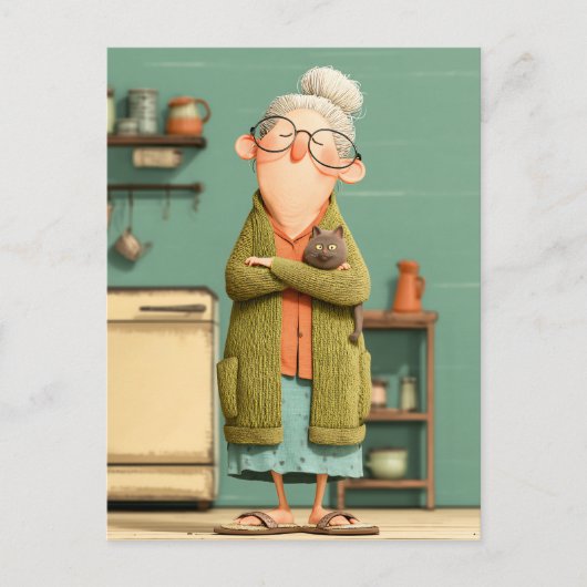 Cartes Pour Fêtes Annuelles Grand-mère charmante et son chat (Devant)