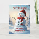 Cartes Pour Fêtes Annuelles Grand-mère Christmas Snowman<br><div class="desc">Une scène d'hiver festive montrant un joyeux bonhomme de neige dans un casquette rouge et foulard. Souhaitez à votre grand-mère un joyeux Noël avec une belle carte de bonhomme de neige.</div>