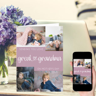 Cartes Pour Fêtes Annuelles Grand-mère Fête des mères 4 Photo Collage rose