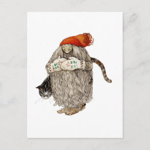 Cartes Pour Fêtes Annuelles Grand-mère Noël Tombeau avec chat gris