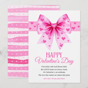 Cartes Pour Fêtes Annuelles Grand nœud rose avec cœurs Joyeuse Saint-Valentin