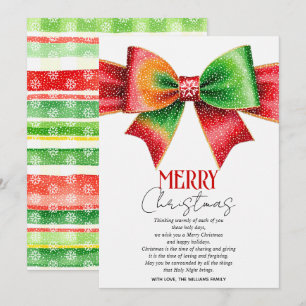 Cartes Pour Fêtes Annuelles Grand nœud rouge et vert, flocons de neige Joyeux