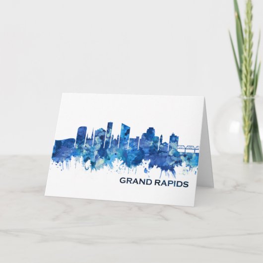 Cartes Pour Fêtes Annuelles Grand Rapids Michigan Skyline Blue (Devant)