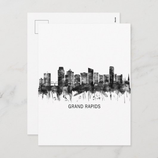 Cartes Pour Fêtes Annuelles Grand Rapids Michigan Skyline BW (Devant / Derrière)