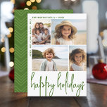 Cartes Pour Fêtes Annuelles Grand Script Olive Green - 4 Décalage photo - Happ<br><div class="desc">DESIGN AVANT : Un collage de 4 photos dans une grille simple pour mettre en évidence de nombreuses photos de l'année passée. La grille photo est hors du centre avec les noms de famille entourant le collage comme une frontière. Un look moderne pour un carte photo de vacances aux accents...</div>